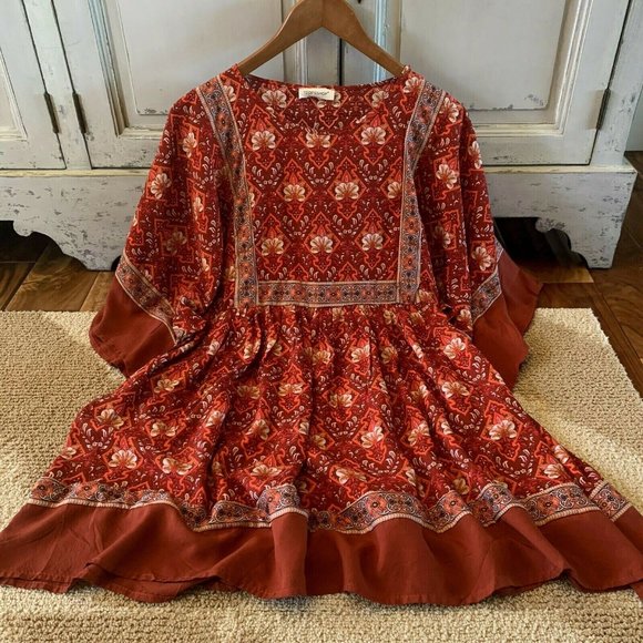 New Boho Vintage Floral Gypsy Tassel Tie Blouse - Picture 5 of 8